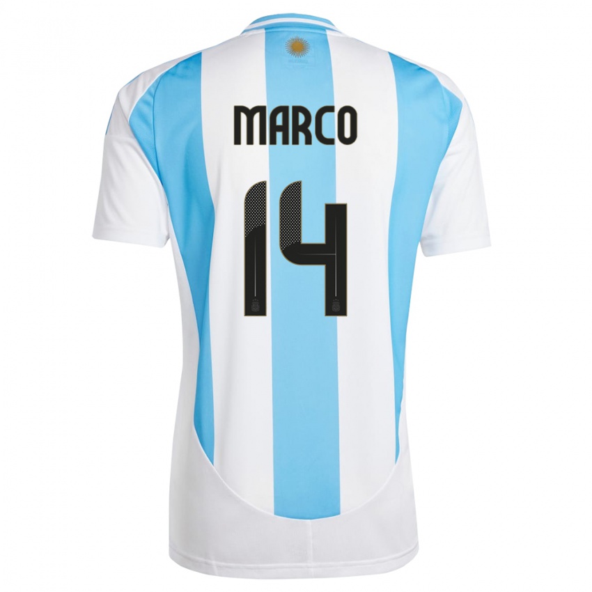 Mujer Camiseta Argentina Francisco Marco #14 Blanco Azul 1ª Equipación 24-26 La Camisa Argentina
