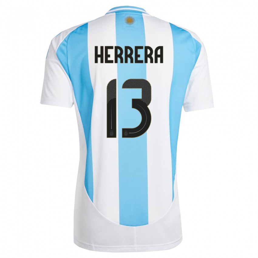Mujer Camiseta Argentina Marcelo Herrera #13 Blanco Azul 1ª Equipación 24-26 La Camisa Argentina