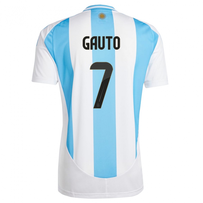 Mujer Camiseta Argentina Juan Gauto #7 Blanco Azul 1ª Equipación 24-26 La Camisa Argentina