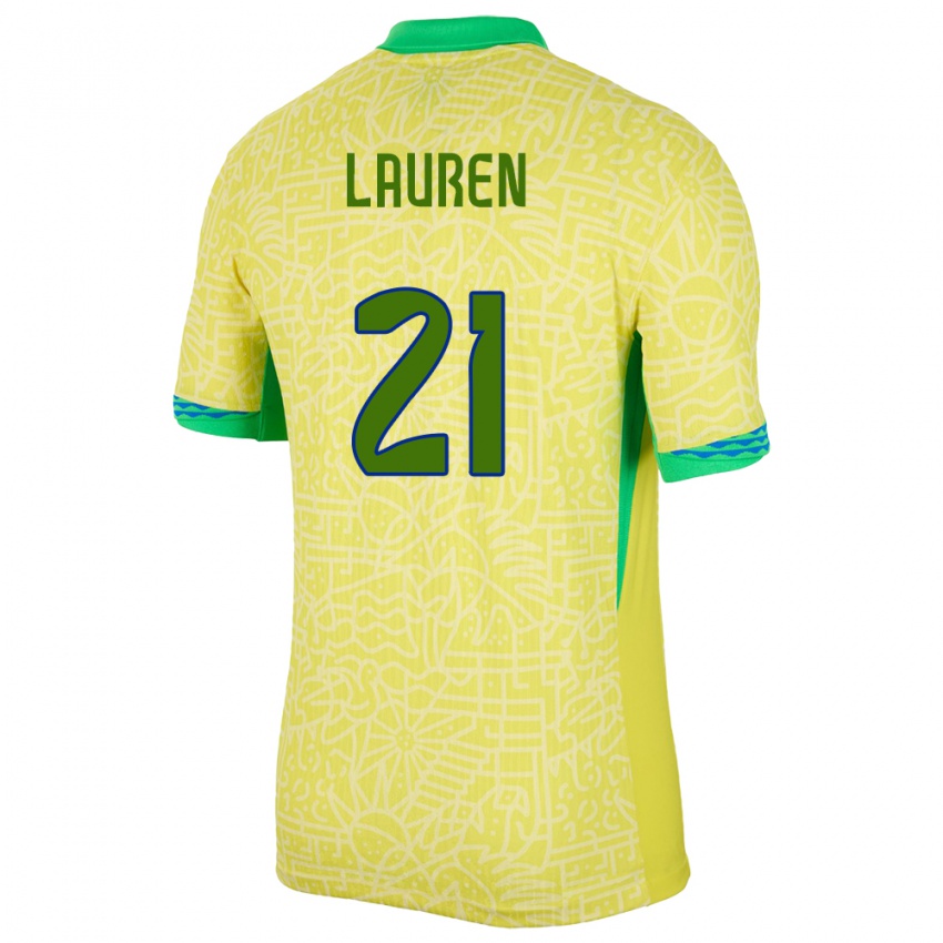 Mujer Camiseta Brasil Lauren Costa #21 Amarillo 1ª Equipación 24-26 La Camisa Argentina