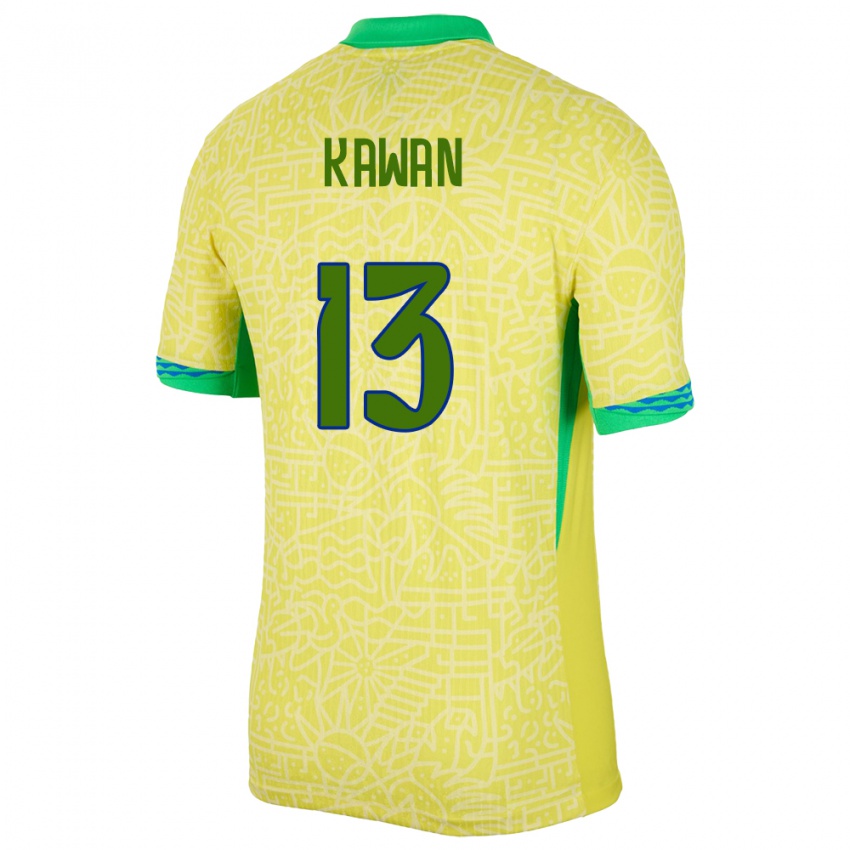 Mujer Camiseta Brasil Lucas Kawan #13 Amarillo 1ª Equipación 24-26 La Camisa Argentina