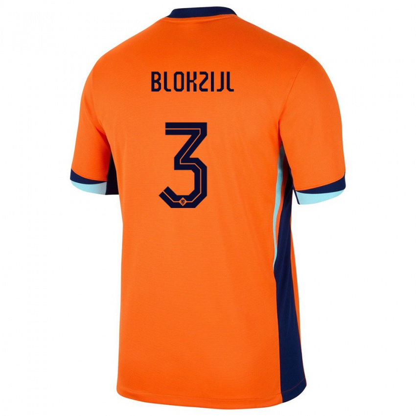 Mujer Camiseta Países Bajos Thijmen Blokzijl #3 Naranja 1ª Equipación 24-26 La Camisa Argentina