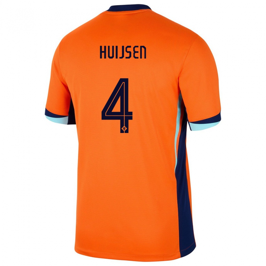 Mujer Camiseta Países Bajos Dean Huijsen #4 Naranja 1ª Equipación 24-26 La Camisa Argentina