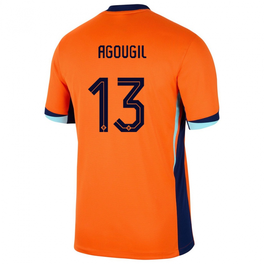 Mujer Camiseta Países Bajos Oualid Agougil #13 Naranja 1ª Equipación 24-26 La Camisa Argentina