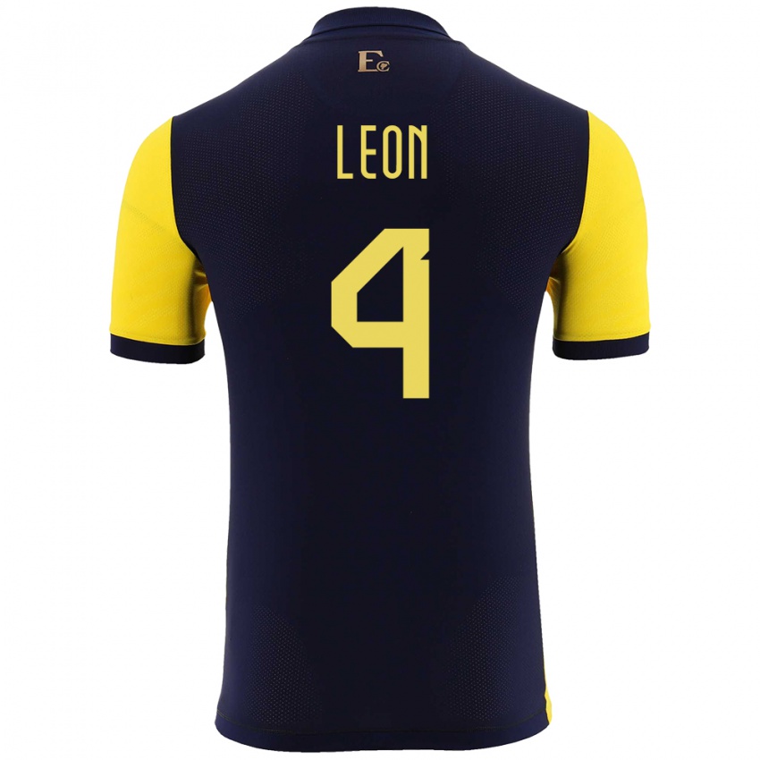 Mujer Camiseta Ecuador Fernando Leon #4 Amarillo 1ª Equipación 24-26 La Camisa Argentina