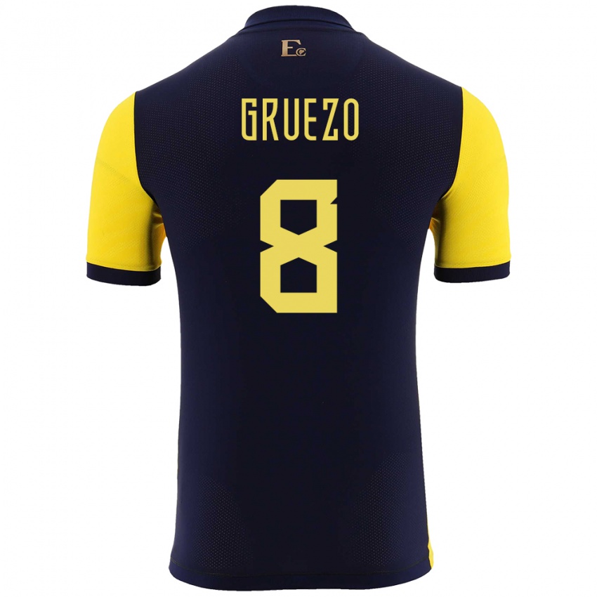 Mujer Camiseta Ecuador Carlos Gruezo #8 Amarillo 1ª Equipación 24-26 La Camisa Argentina