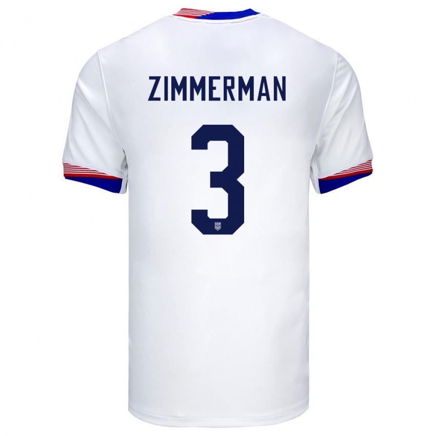 Mujer Camiseta Estados Unidos Walker Zimmerman #3 Blanco 1ª Equipación 24-26 La Camisa Argentina