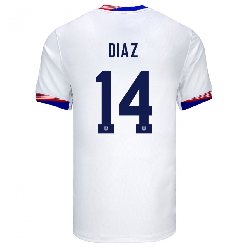 Mujer Camiseta Estados Unidos Christian Diaz #14 Blanco 1ª Equipación 24-26 La Camisa Argentina