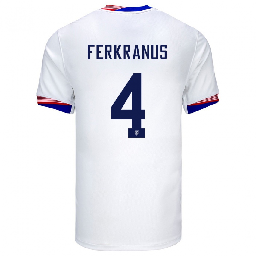 Mujer Camiseta Estados Unidos Marcus Ferkranus #4 Blanco 1ª Equipación 24-26 La Camisa Argentina