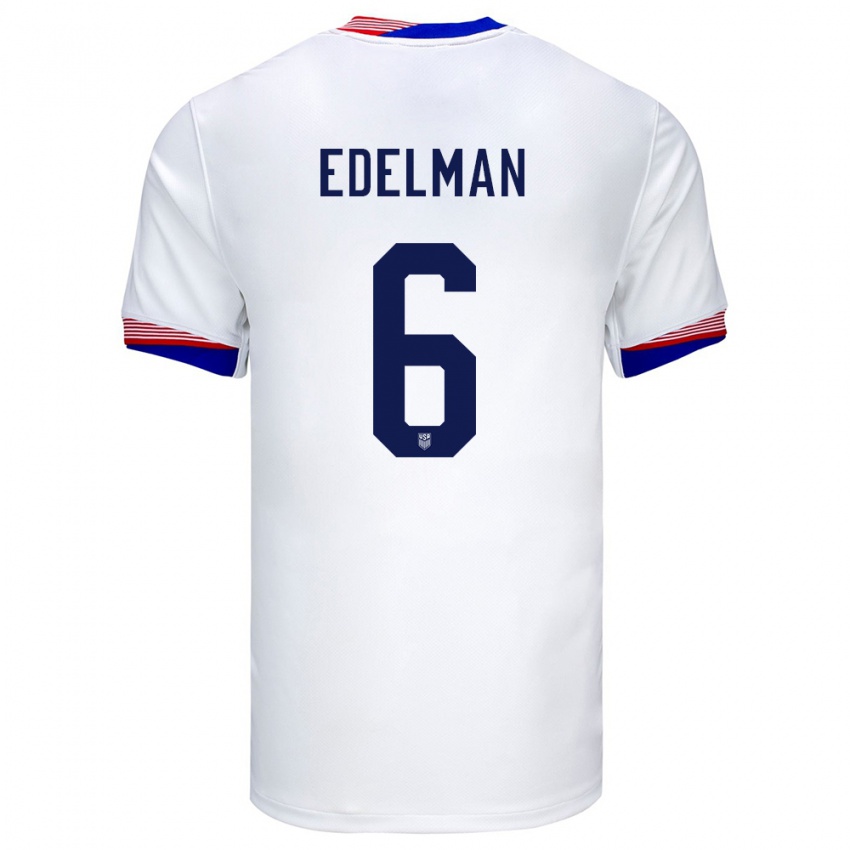 Mujer Camiseta Estados Unidos Daniel Edelman #6 Blanco 1ª Equipación 24-26 La Camisa Argentina