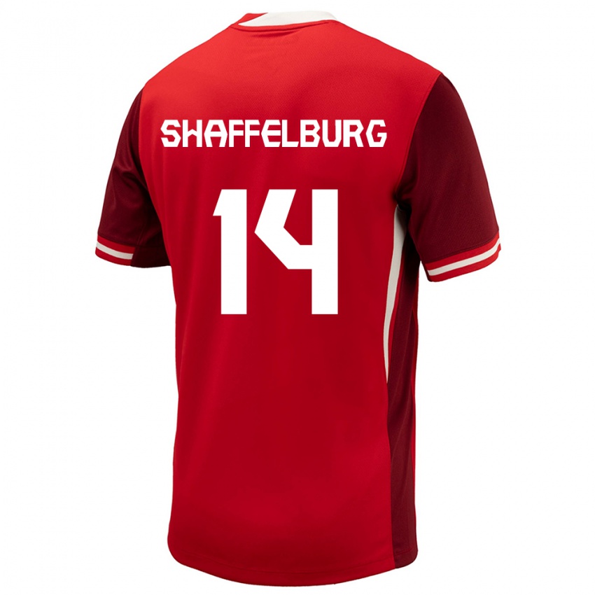 Mujer Camiseta Canadá Jacob Shaffelburg #14 Rojo 1ª Equipación 24-26 La Camisa Argentina