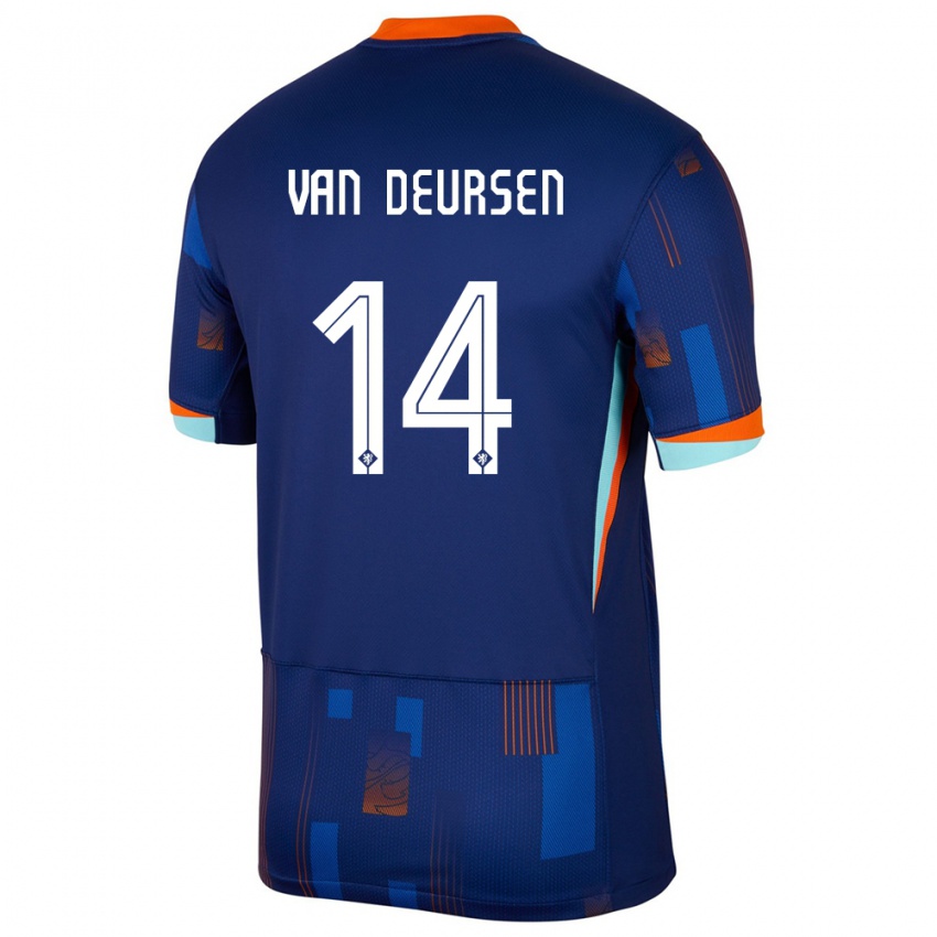 Mujer Camiseta Países Bajos Eva Van Deursen #14 Azul 2ª Equipación 24-26 La Camisa Argentina