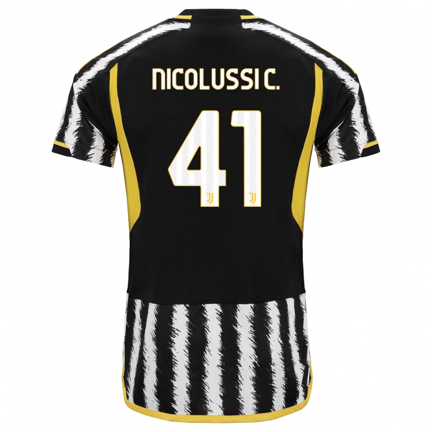 Niño Camiseta Hans Nicolussi Caviglia #41 Blanco Negro 1ª Equipación 2023/24 La Camisa Argentina