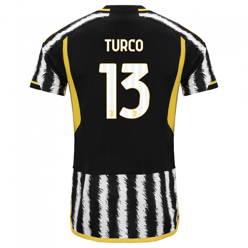 Niño Camiseta Stefano Turco #13 Blanco Negro 1ª Equipación 2023/24 La Camisa Argentina