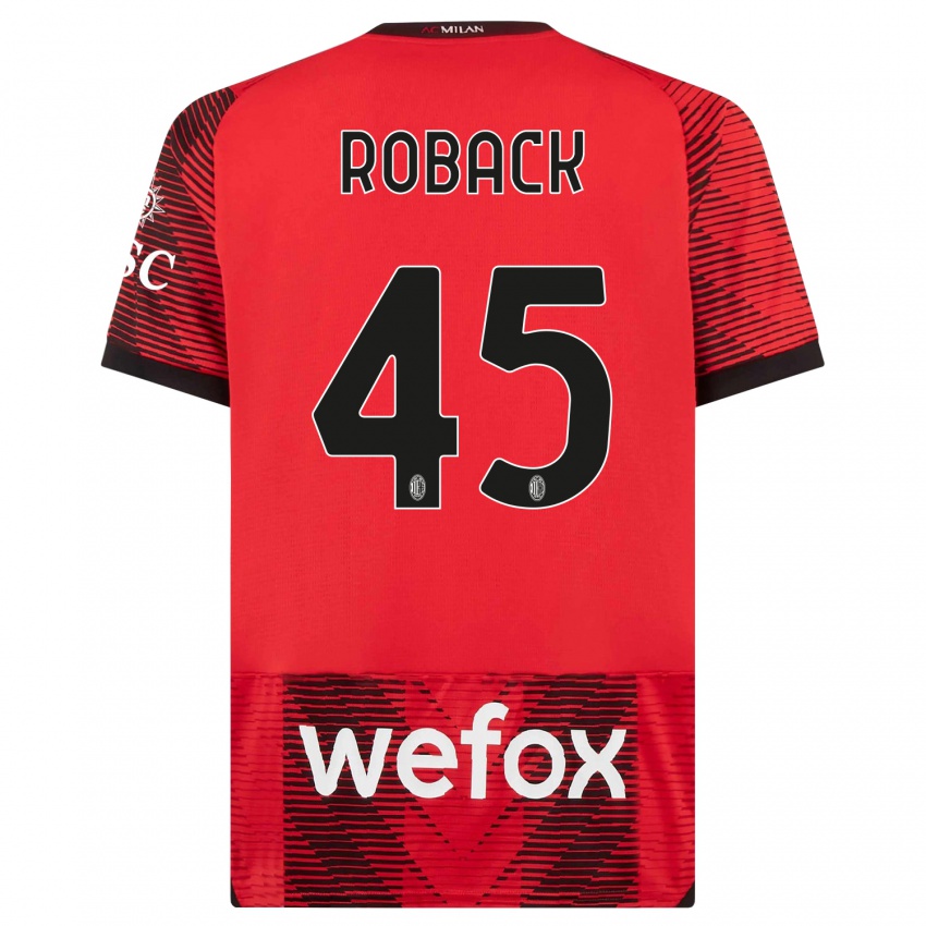 Niño Camiseta Emil Roback #45 Negro Rojo 1ª Equipación 2023/24 La Camisa Argentina