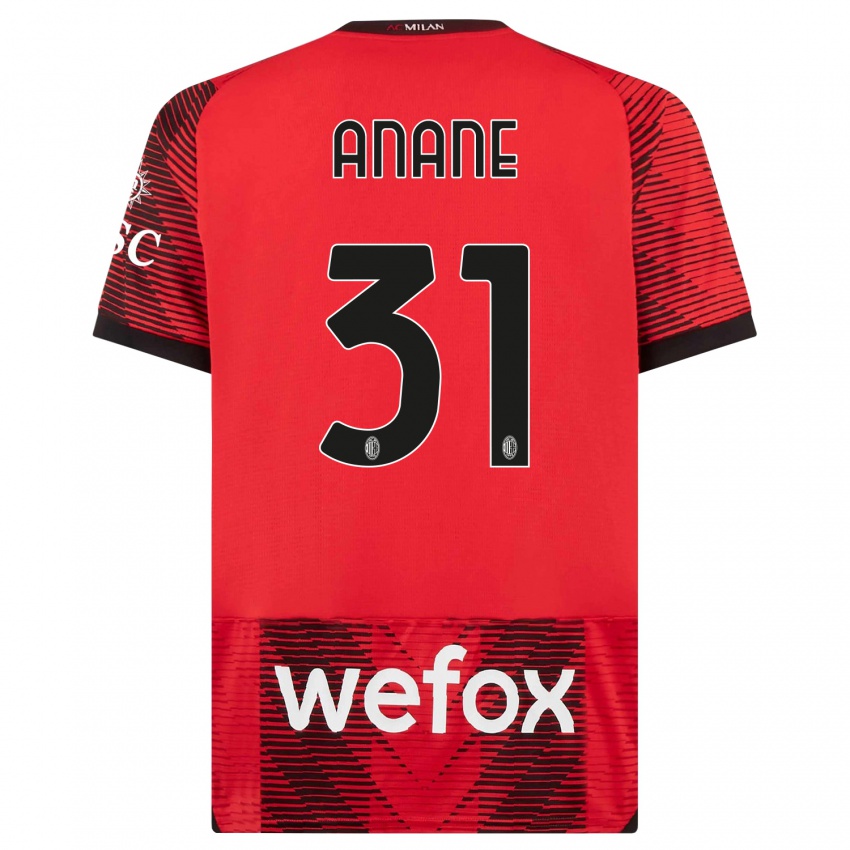Niño Camiseta Emmanuel Anane #31 Negro Rojo 1ª Equipación 2023/24 La Camisa Argentina