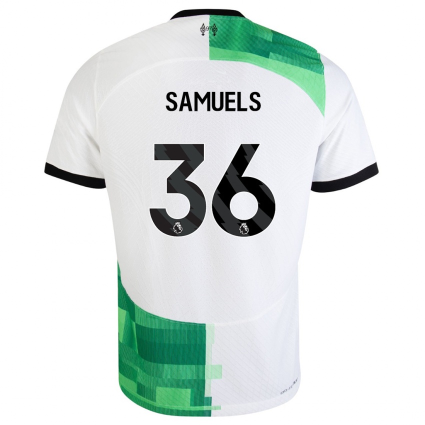Niño Camiseta Kerron Samuels #36 Blanco Verde 2ª Equipación 2023/24 La Camisa Argentina
