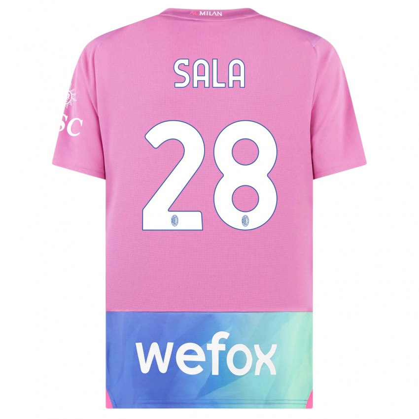 Niño Camiseta Emanuele Sala #28 Rosado Morado Equipación Tercera 2023/24 La Camisa Argentina