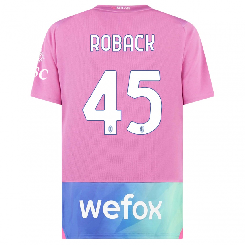 Niño Camiseta Emil Roback #45 Rosado Morado Equipación Tercera 2023/24 La Camisa Argentina