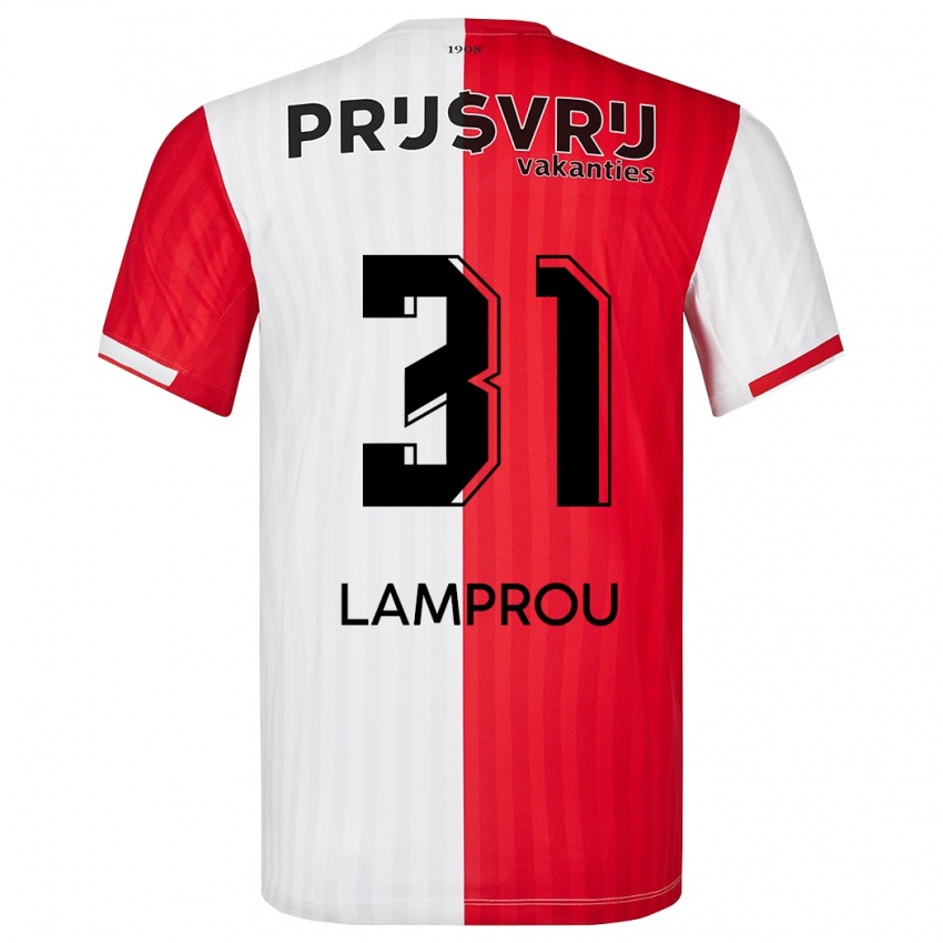 Hombre Camiseta Kostas Lamprou #31 Rojo Blanco 1ª Equipación 2023/24 La Camisa Argentina