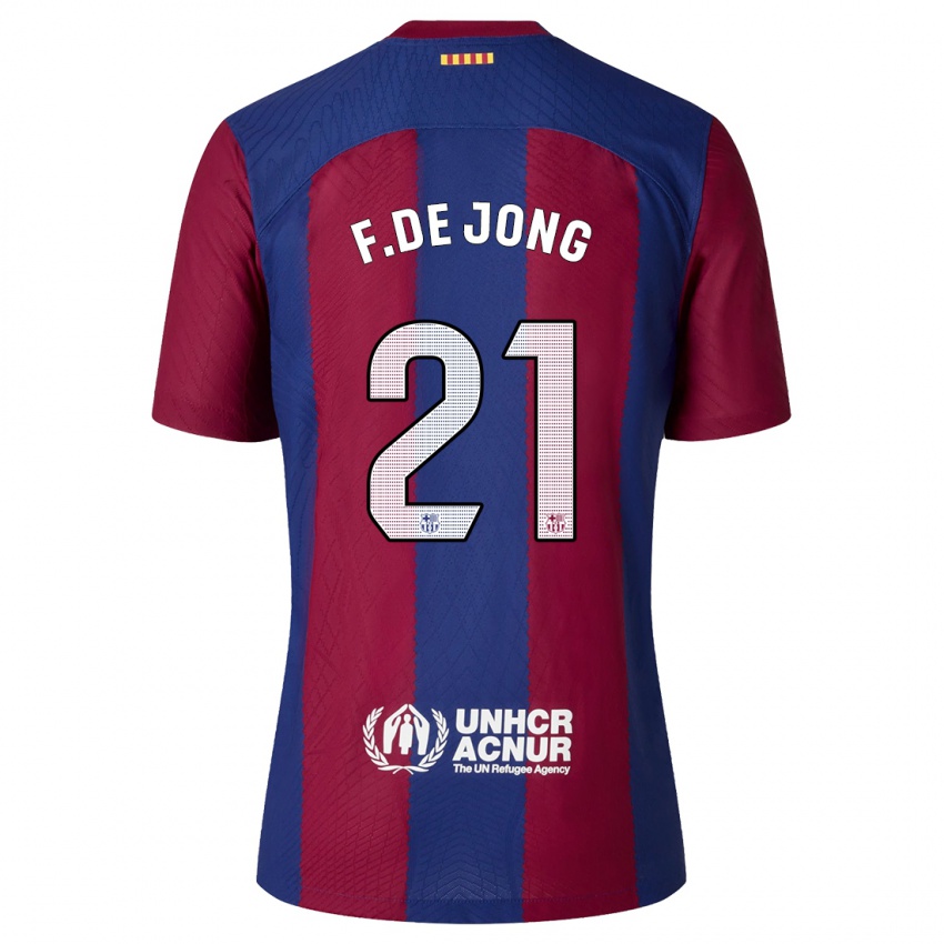 Hombre Camiseta Frenkie De Jong #21 Rojo Azul 1ª Equipación 2023/24 La Camisa Argentina