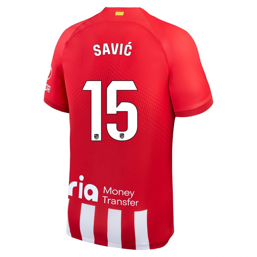 Hombre Camiseta Stefan Savic #15 Rojo Blanco 1ª Equipación 2023/24 La Camisa Argentina