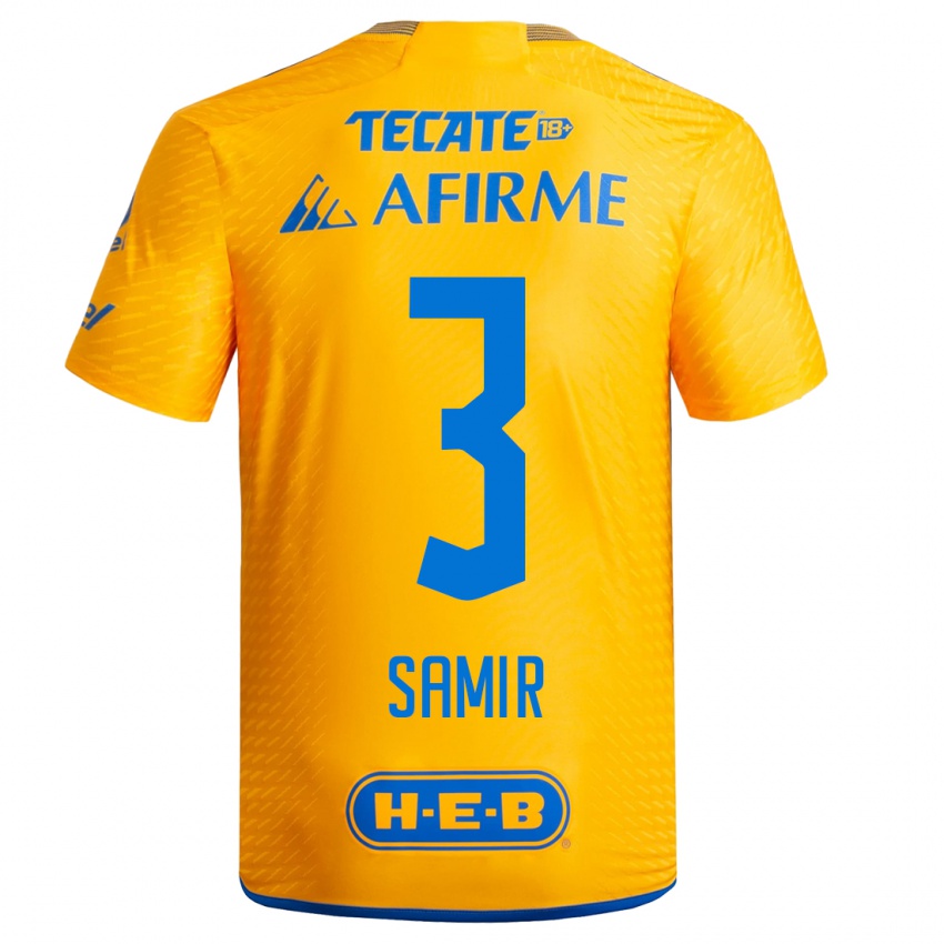 Hombre Camiseta Samir Caetano #3 Amarillo 1ª Equipación 2023/24 La Camisa Argentina
