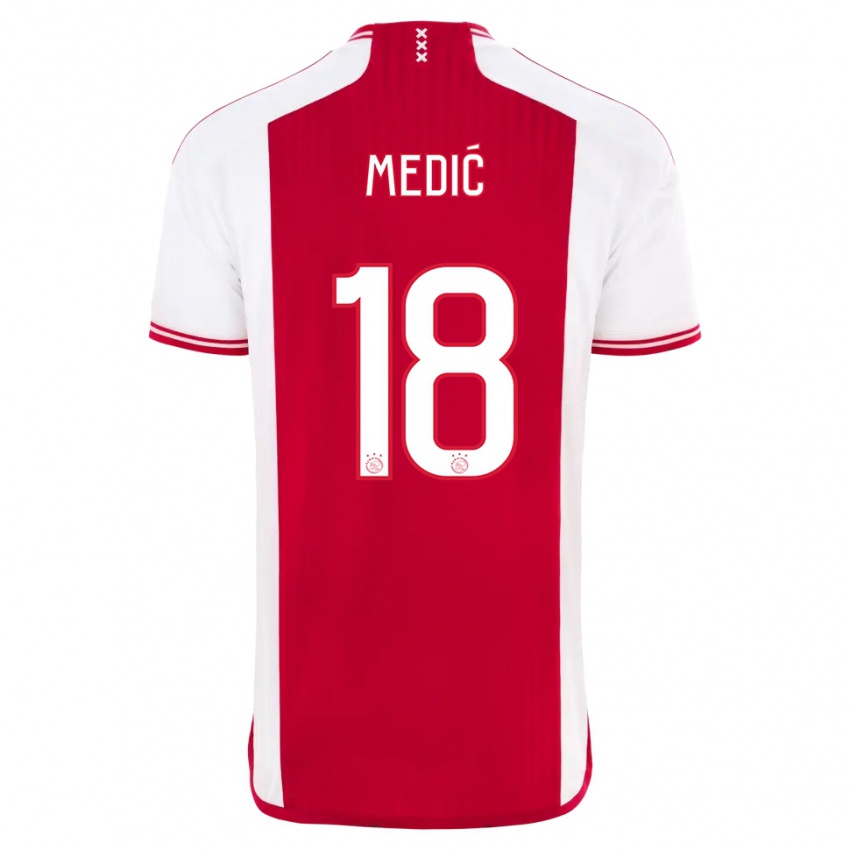 Mujer Camiseta Jakov Medic #18 Rojo Blanco 1ª Equipación 2023/24 La Camisa Argentina