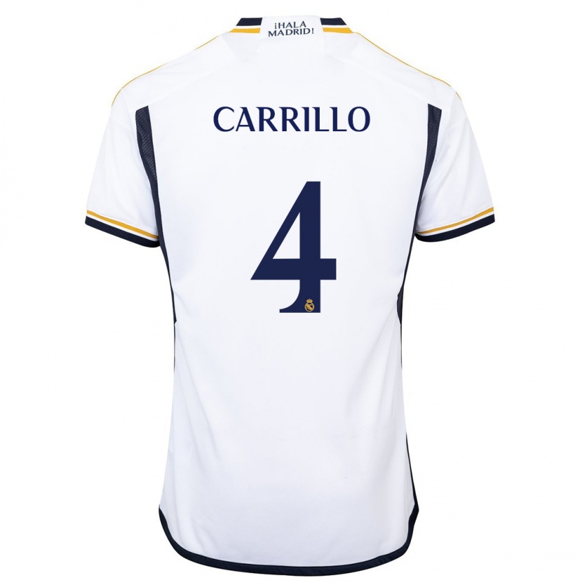 Mujer Camiseta Alvaro Carrillo #4 Blanco 1ª Equipación 2023/24 La Camisa Argentina
