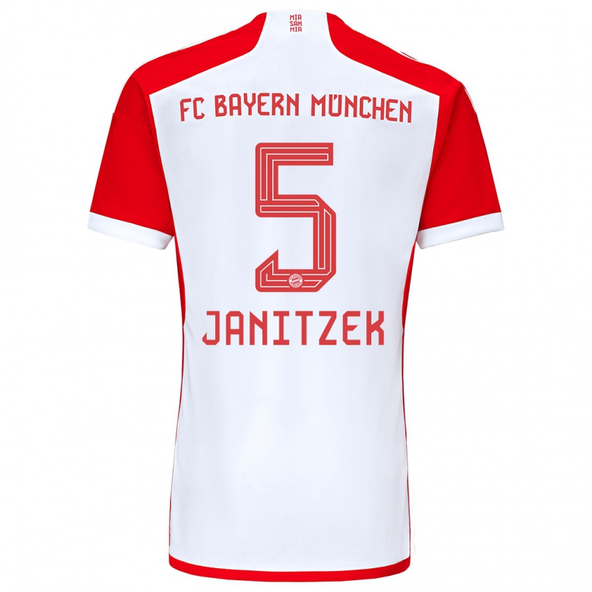 Mujer Camiseta Justin Janitzek #5 Rojo Blanco 1ª Equipación 2023/24 La Camisa Argentina