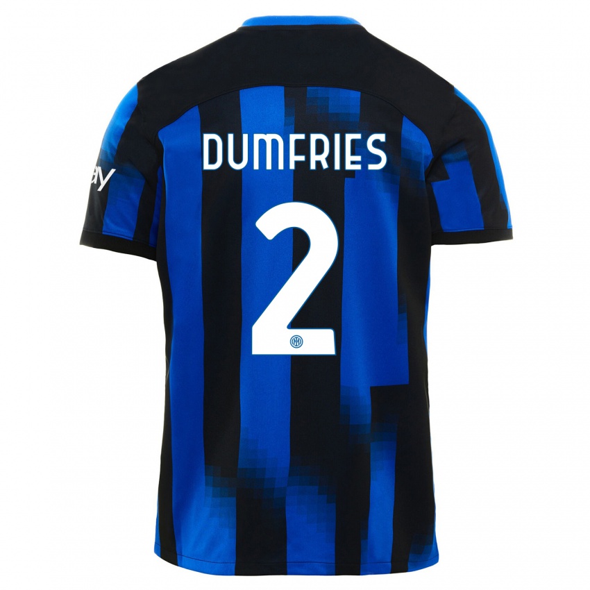 Mujer Camiseta Denzel Dumfries #2 Azul Negro 1ª Equipación 2023/24 La Camisa Argentina