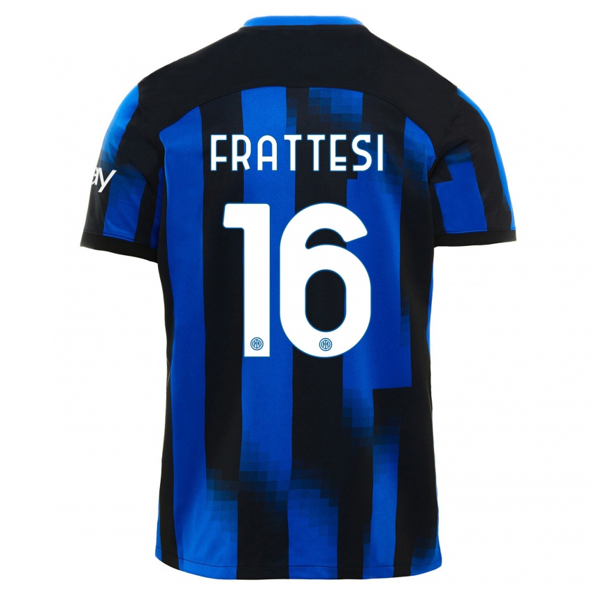 Mujer Camiseta Davide Frattesi #16 Azul Negro 1ª Equipación 2023/24 La Camisa Argentina