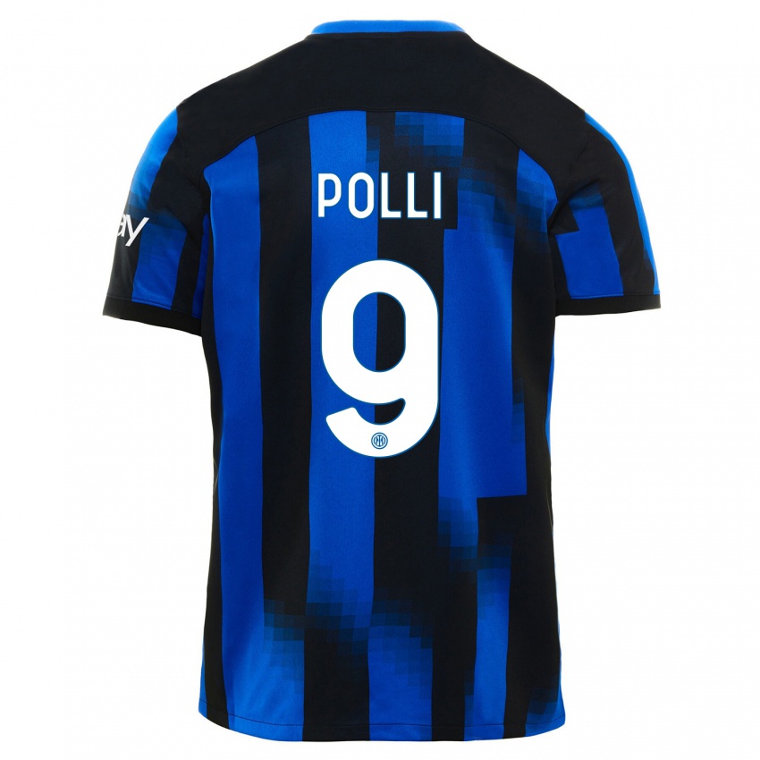 Mujer Camiseta Elisa Polli #9 Azul Negro 1ª Equipación 2023/24 La Camisa Argentina