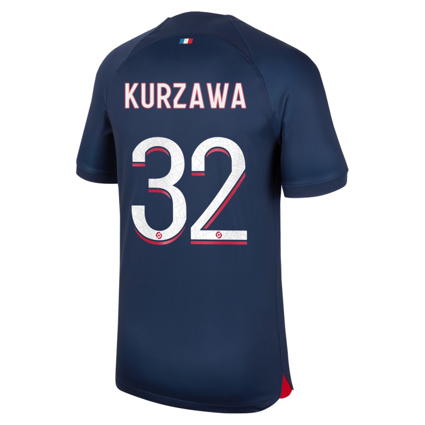 Mujer Camiseta Layvin Kurzawa #32 Azul Rojo 1ª Equipación 2023/24 La Camisa Argentina