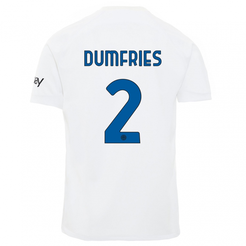 Mujer Camiseta Denzel Dumfries #2 Blanco 2ª Equipación 2023/24 La Camisa Argentina