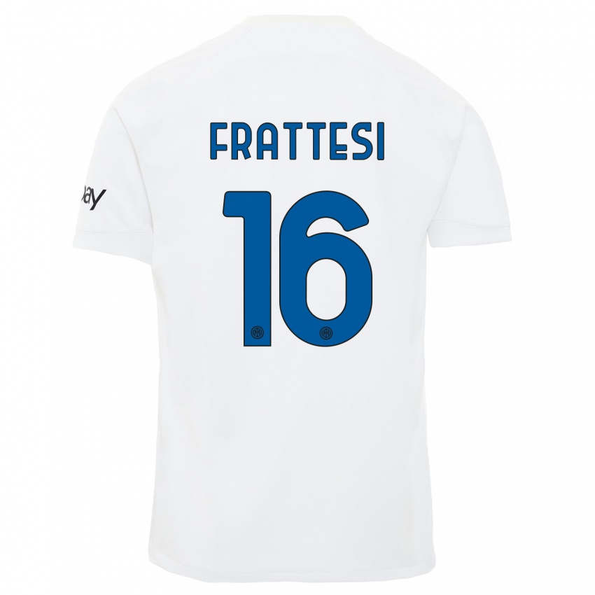 Mujer Camiseta Davide Frattesi #16 Blanco 2ª Equipación 2023/24 La Camisa Argentina