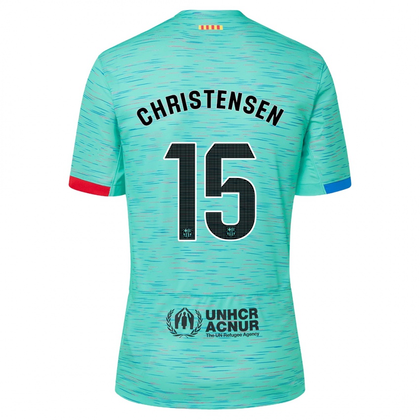 Mujer Camiseta Andreas Christensen #15 Aguamarina Clara Equipación Tercera 2023/24 La Camisa Argentina