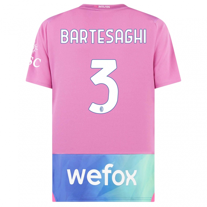 Mujer Camiseta Davide Bartesaghi #3 Rosado Morado Equipación Tercera 2023/24 La Camisa Argentina