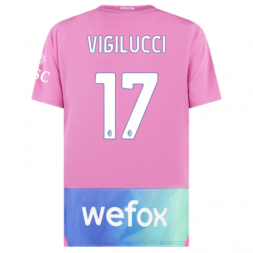 Mujer Camiseta Valery Vigilucci #17 Rosado Morado Equipación Tercera 2023/24 La Camisa Argentina